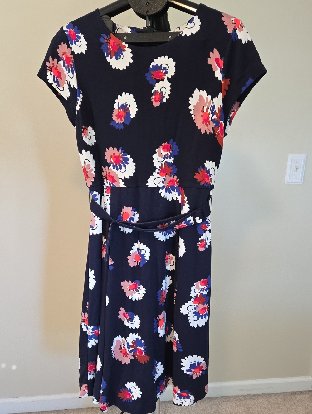 Boden Navy Floral Midi Dress with Belt